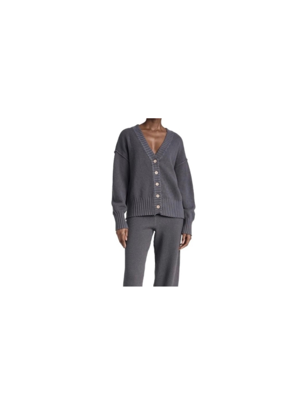 Free people beach Hailee button up gray cardigan chunky knit sweater small